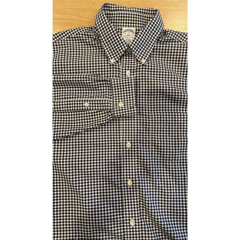 Brooks Brothers 346 Men's Button Down Large Navy/White Gingham Check Shirt 104